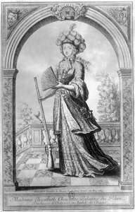 Elizabeth Charlotte del Palatinado, Duquesa de Orleans, con traje de caza, 1689